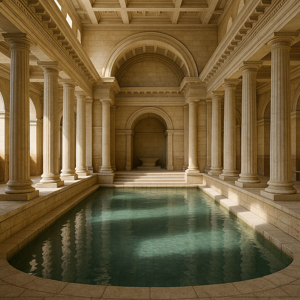 ChatGPT-generated Image. Prompt: Generate a Roman temple according to the guidelines written in Vitruvius's Ten Books on Architecture, using Greek architecture as precedent, applying proper proportions but adapting it to Roman culture and programs.(https://chatgpt.com/c/688f8080-b7d8-8004-b0c7-9badad7a3b42)