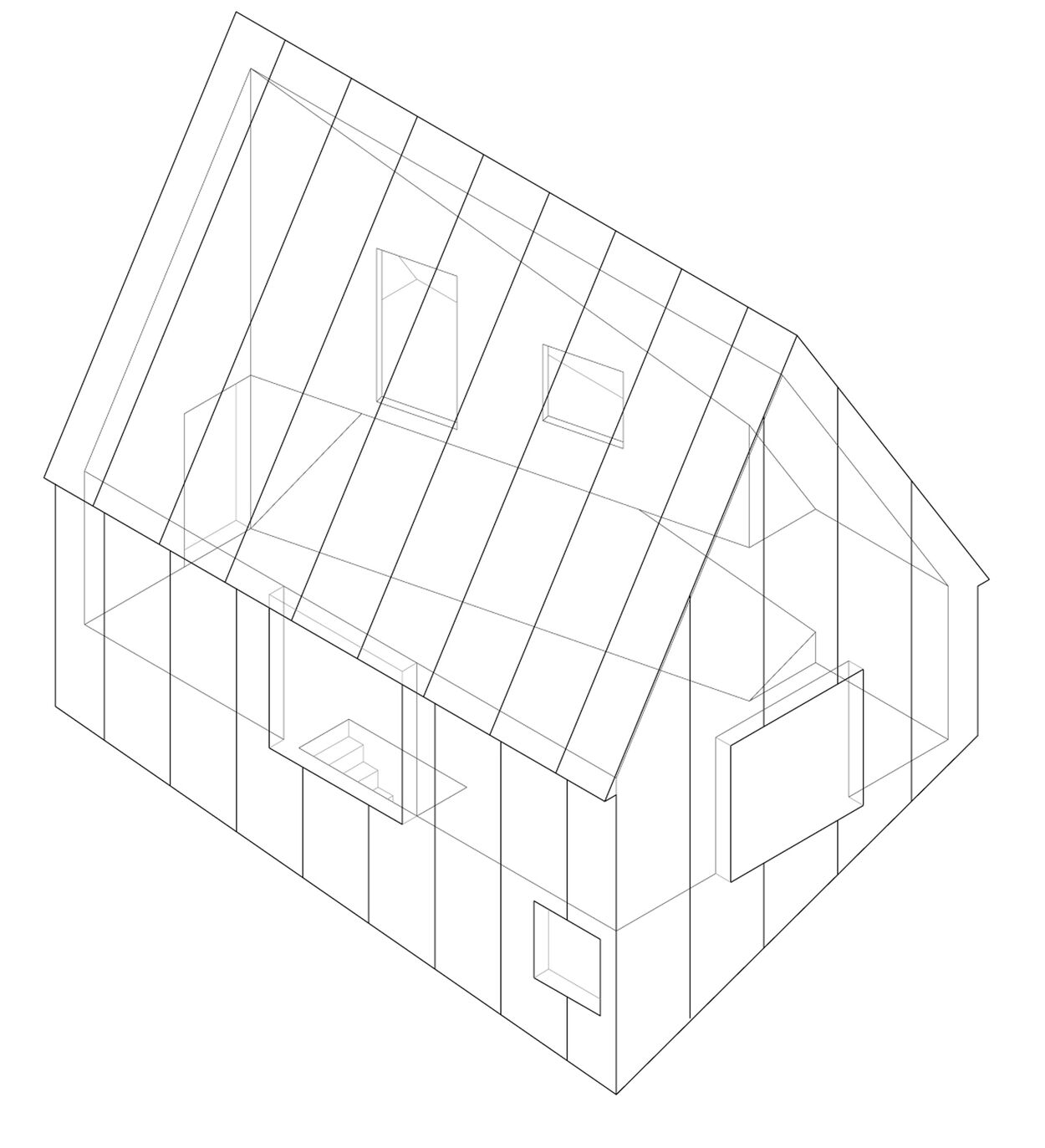 House in Tateshina, axonometry of the last conformation of the project.