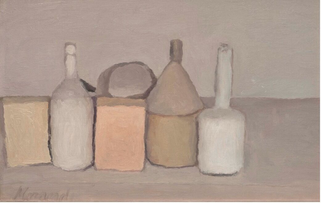 Georgio Morandi, Still life (1955), Oil on Canvas, 25.5 x 40.5 cm, Private Collection
