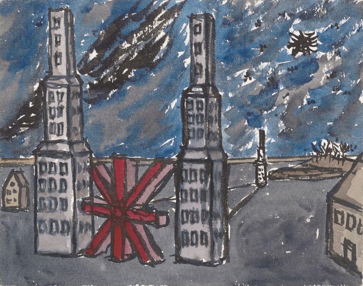 John Hejduk, Painting for Berlin Night depicting Jewish Museum: (1989), Watercolour on paper, mounted on board 21.5 x 27 cm, Canadian Centre for Architecture