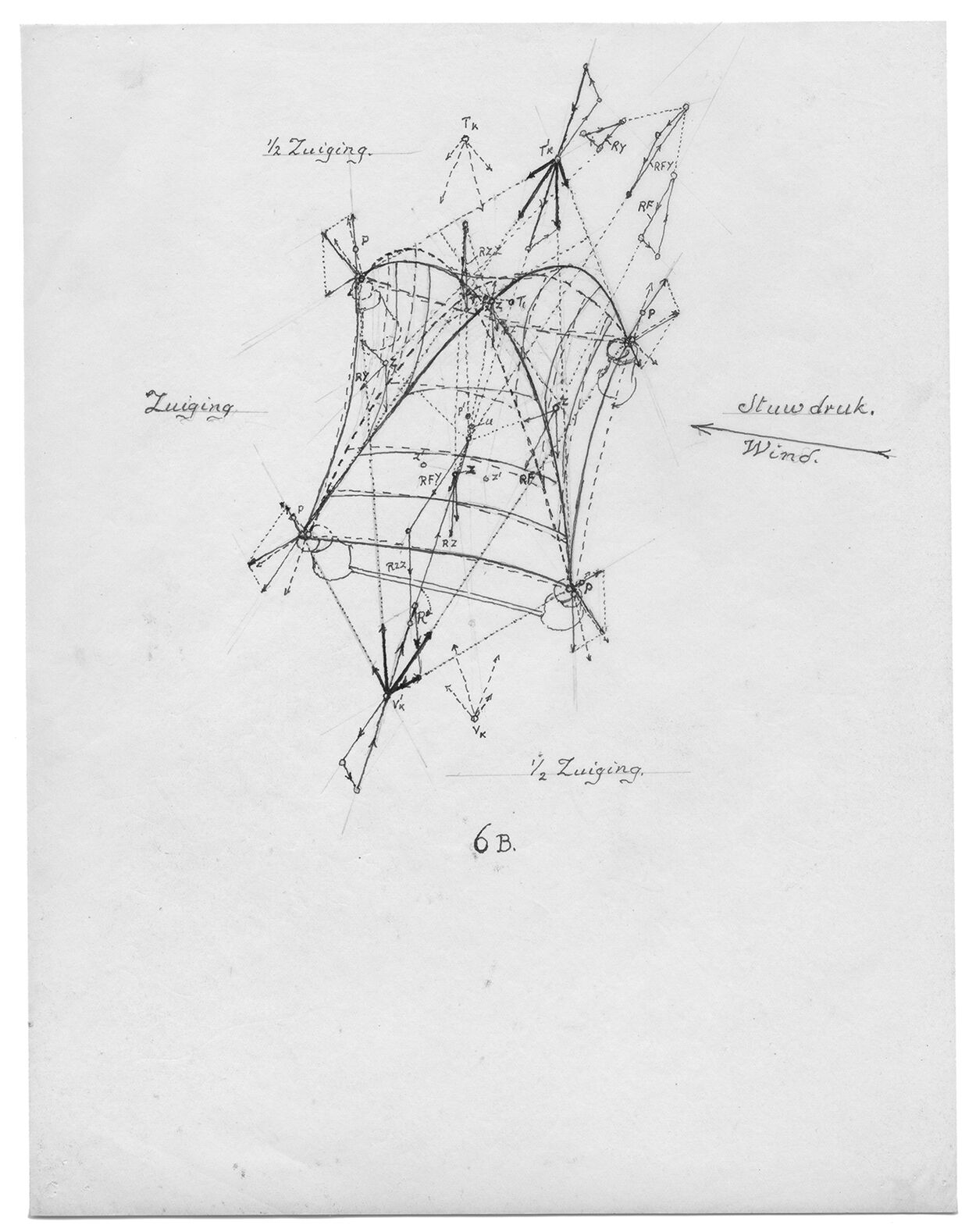 Structural calculations for ‘Indies Gothic’ as contained in Maclaine Pont’s 1951 essay on ‘Equilibripetal Construction’. Source: Maclaine PontArchive at Het Nieuwe Institute, Rotterdam, Netherlands.