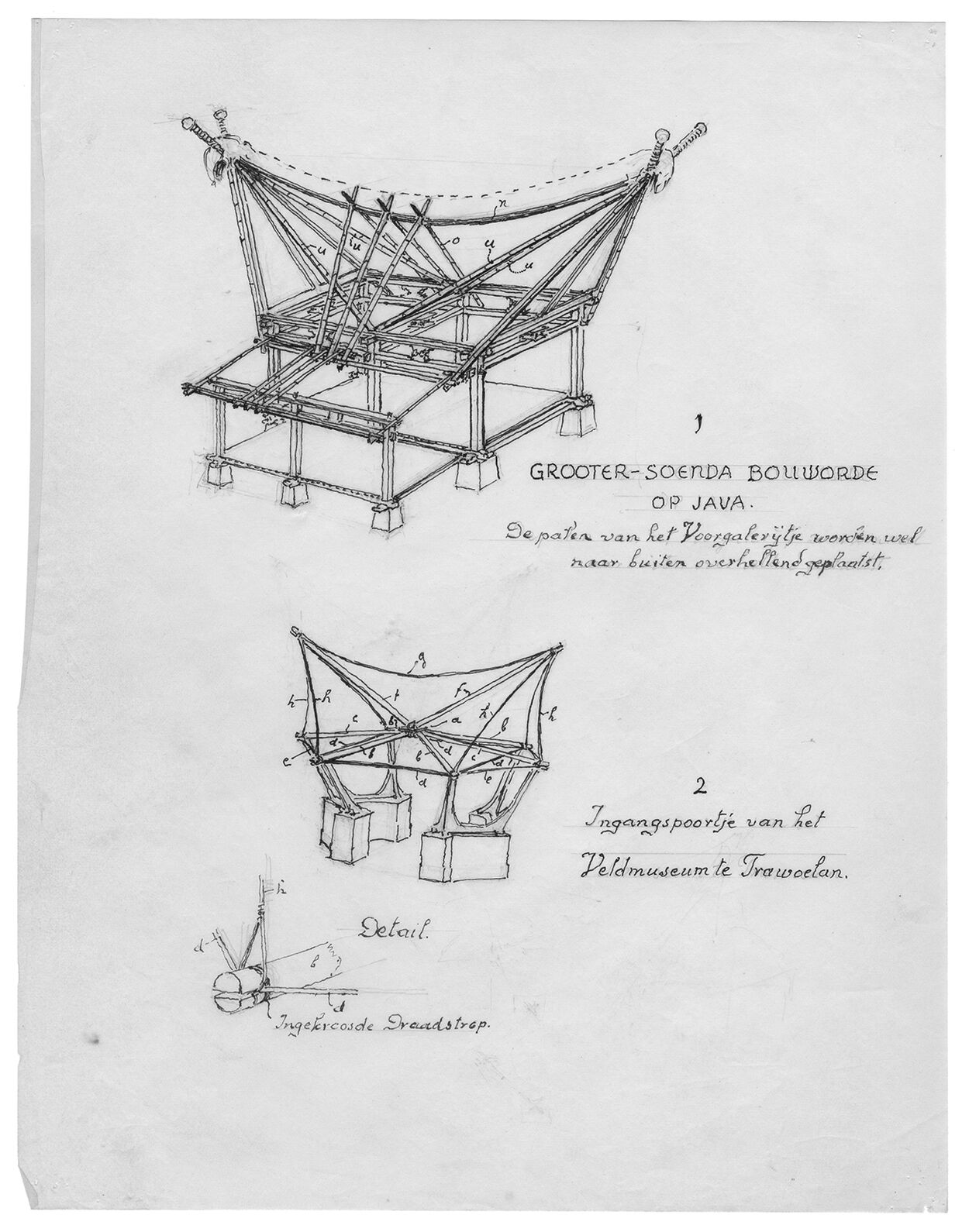 Structural calculations for ‘Indies Gothic’ as contained in Maclaine Pont’s 1951 essay on ‘Equilibripetal Construction’. Source: Maclaine PontArchive at Het Nieuwe Institute, Rotterdam, Netherlands.