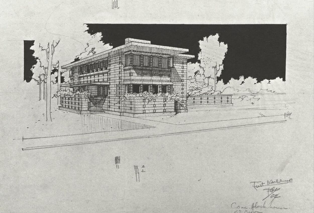 Harry Brown House project, 1906, Frank Lloyd Wright, architect. Drawing copyright FLW Archives.