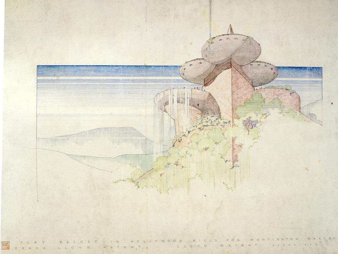 Huntington Hartford Resort project, Los Angeles, California, 1947, Frank Lloyd Wright, architect. Drawing copyright FLW Archives.