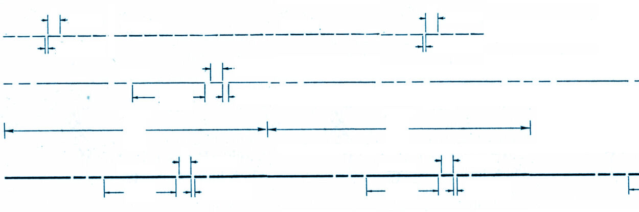 Dashed line liminal dynamics. Drawing collage in reference to Standard for conventional line symbols, American Standards Association Lines and Line Work (1935)