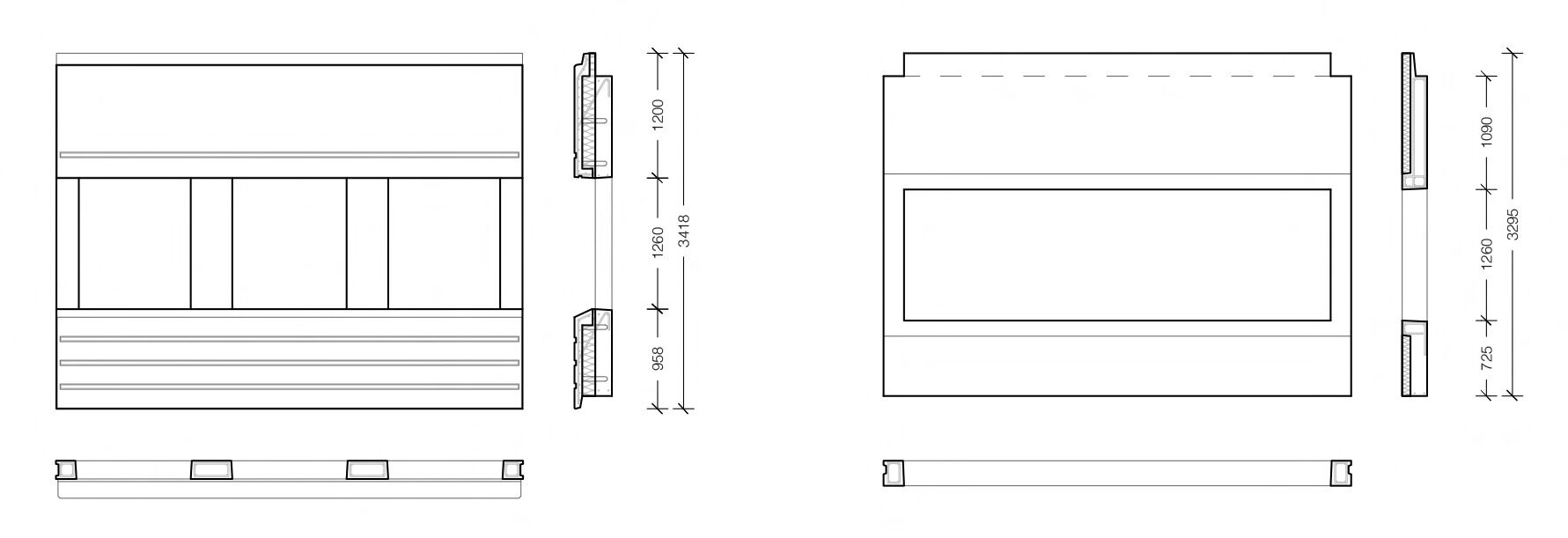 The two most common facade elements of Nauticon. Left: the load-bearing precast concrete sandwich panel with separate windows. Right: the load-bearing precast concrete panel with one horizontal window. © Mads Buus Sørensen, Sylvester Bajda