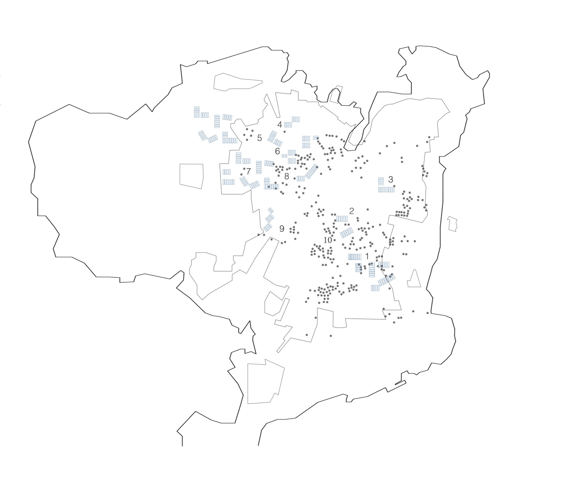 Plan of Santiago de Chile showing camps and some of the hundred Buses-Aula that were distributed in the city outskirts by 1970. The inner limit show’s Santiago urban limit by 1960, the outer perimeter corresponds to 1979 limit’s expansion and liberation. Here are some of the towns that had buses or classrooms. Drawing based on Cristina Castelain’s plan of camps.









La Florida (Nueva la Habana, Unidad Popular, Los Copihues)NuñoaLa ReinaConchaliRenca (El Salvador)Cerro Navia (Puro Chile)PudahuelLo Prado (Che Guevara, Bernardo O’higgins)Maipu (Cuatro Alamos)San Miguel