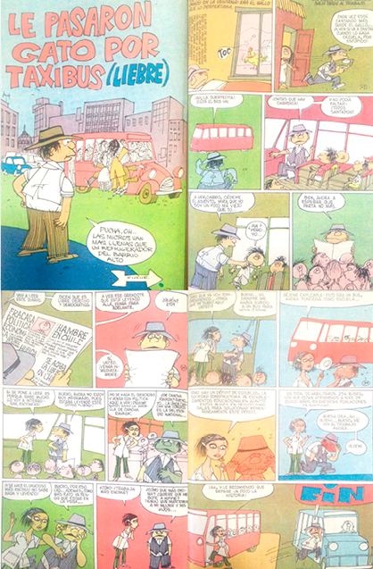 Informative comic from the Unidad Popular government about the Bus-Aulas as an educational solution. The author was Hernan Vidal, known as “Hervi”, Chilean artist. 
See: Hervi et al., La Sociedad Constructora de Establecimientos Educacionales y otras interesantes (Santiago: Quimantú, 1970).