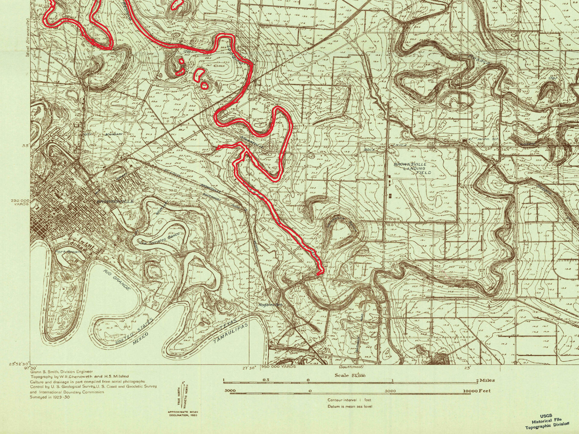 QGIS rio tracing of USGS East Brownsville Quadrangle, 1930.
