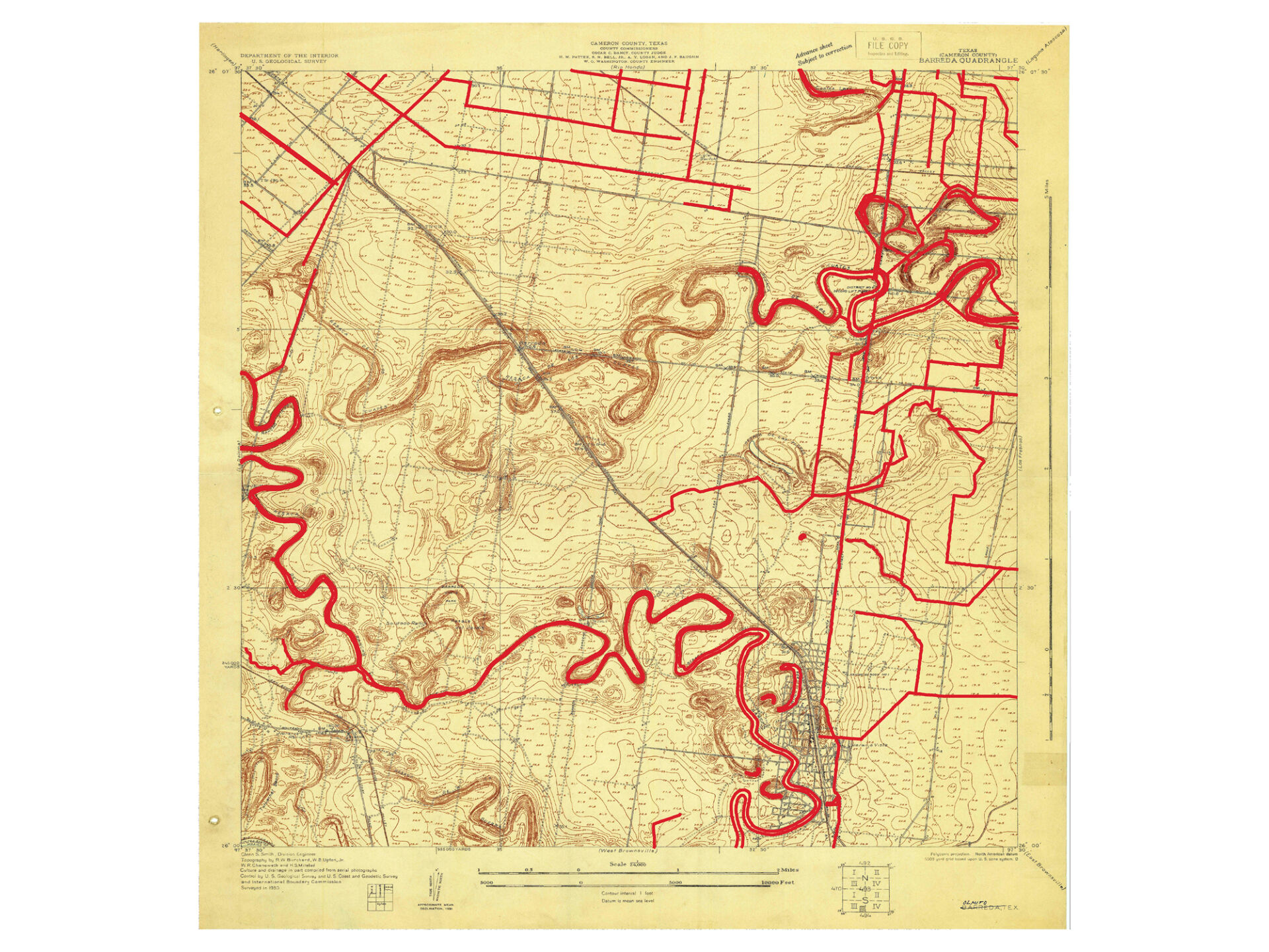 QGIS rio tracing of USGS Barreda Quadrangle, 1930.
