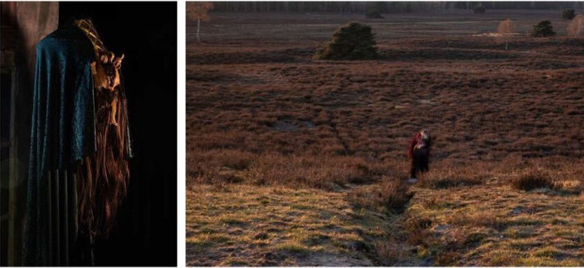 ‘The return to the Wolf’ by Noëlle Ingeveldt, 2021, MA thesis at MIARD, installed at the exhibition ‘The In-Between’ at Hofbogen Rotterdam, with Curator and project manager Sharmyn Cruz Rivera and Zoraïma Hupkes, graduation committee Golnar Abbasi, Ephraim Joris, Natasha Marie Llorens, Federico Martelli and Alex Augusto Suárez. Photo’s by the author and stills taken from intermediate video work discussed during tutorials.