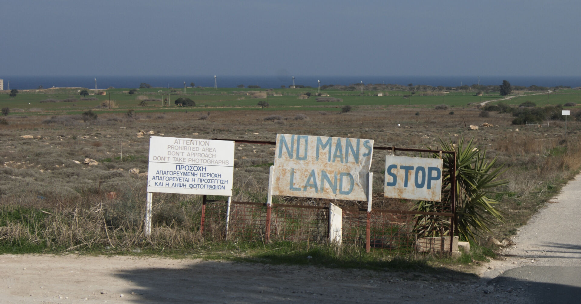 UN prohibition signage on the border nearby Varosha.