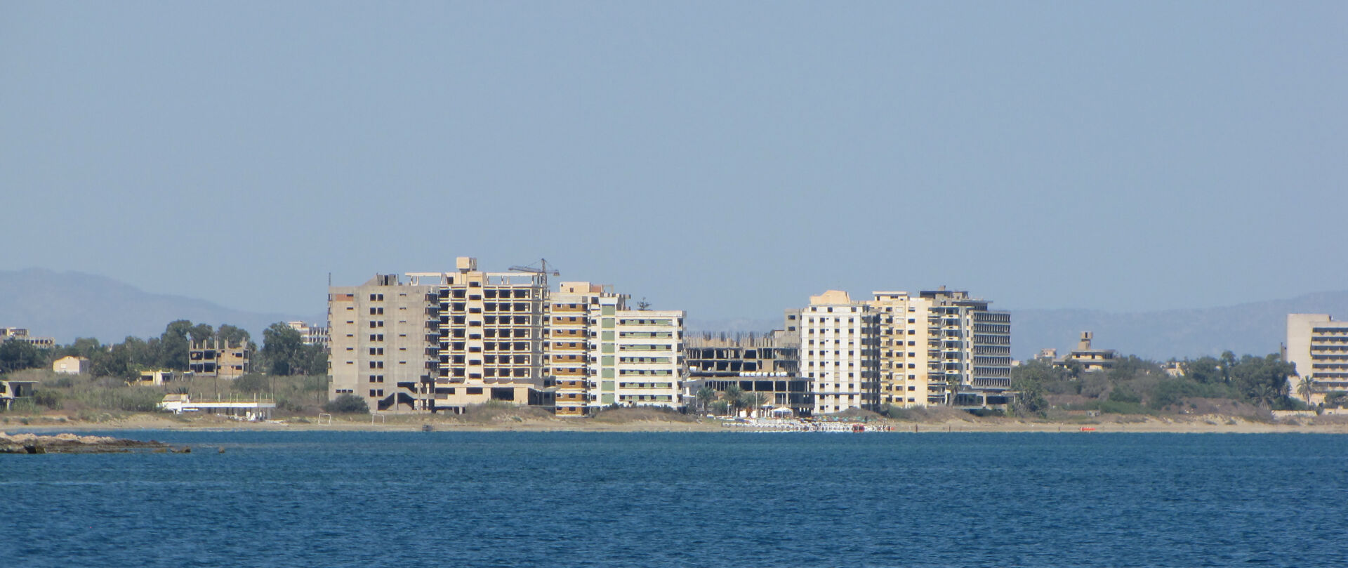 Ghost town Varosha – view from a boat.