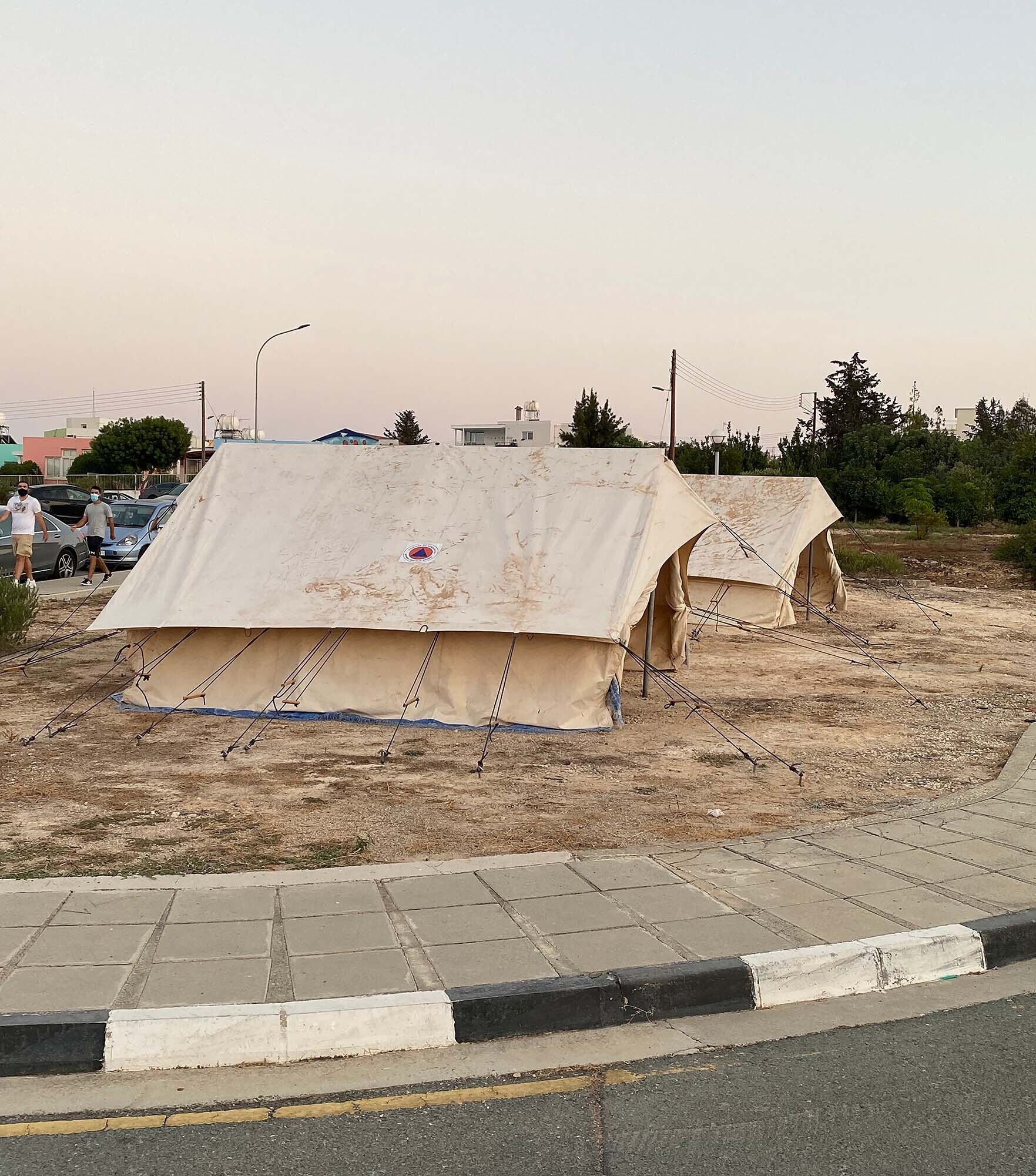 Camping tents were setup during a protest on the buffer zone after Varosha’s reopening, July 2020.