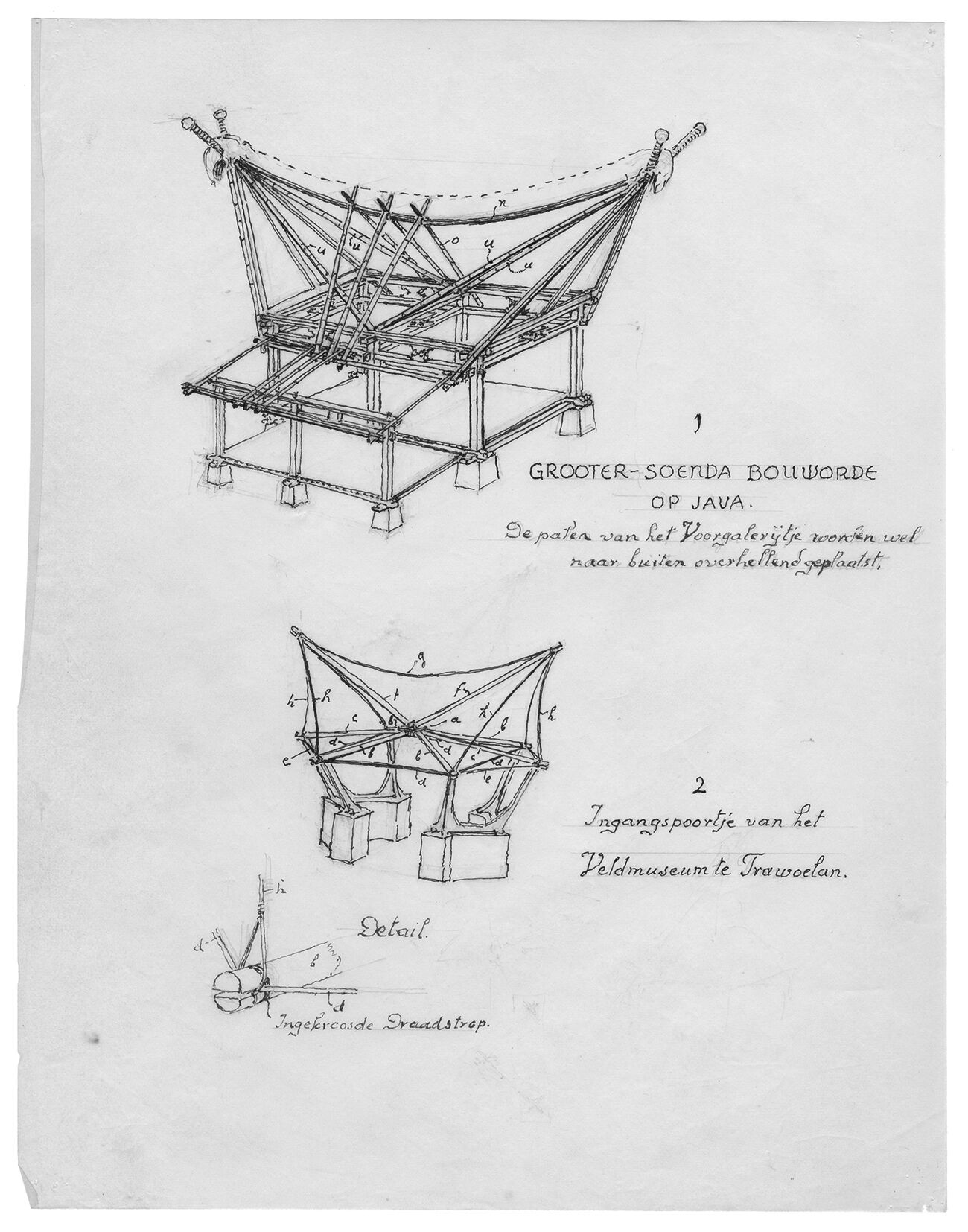 Structural calculations for ‘Indies Gothic’ as contained in Maclaine Pont’s 1951 essay on ‘Equilibripetal Construction’. Source: Maclaine PontArchive at Het Nieuwe Institute, Rotterdam, Netherlands.