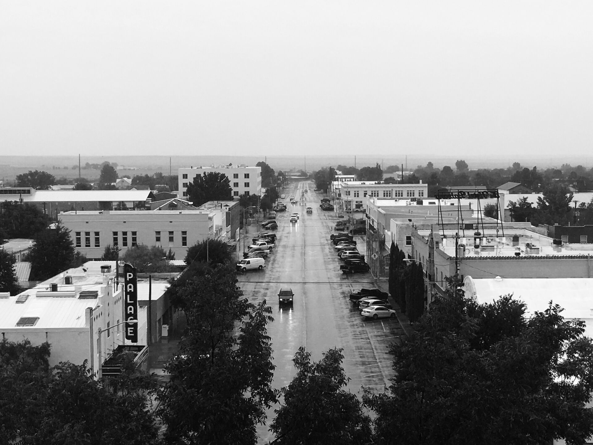 Mainstreet Marfa from the cupola of the Presidio Country Courthouse