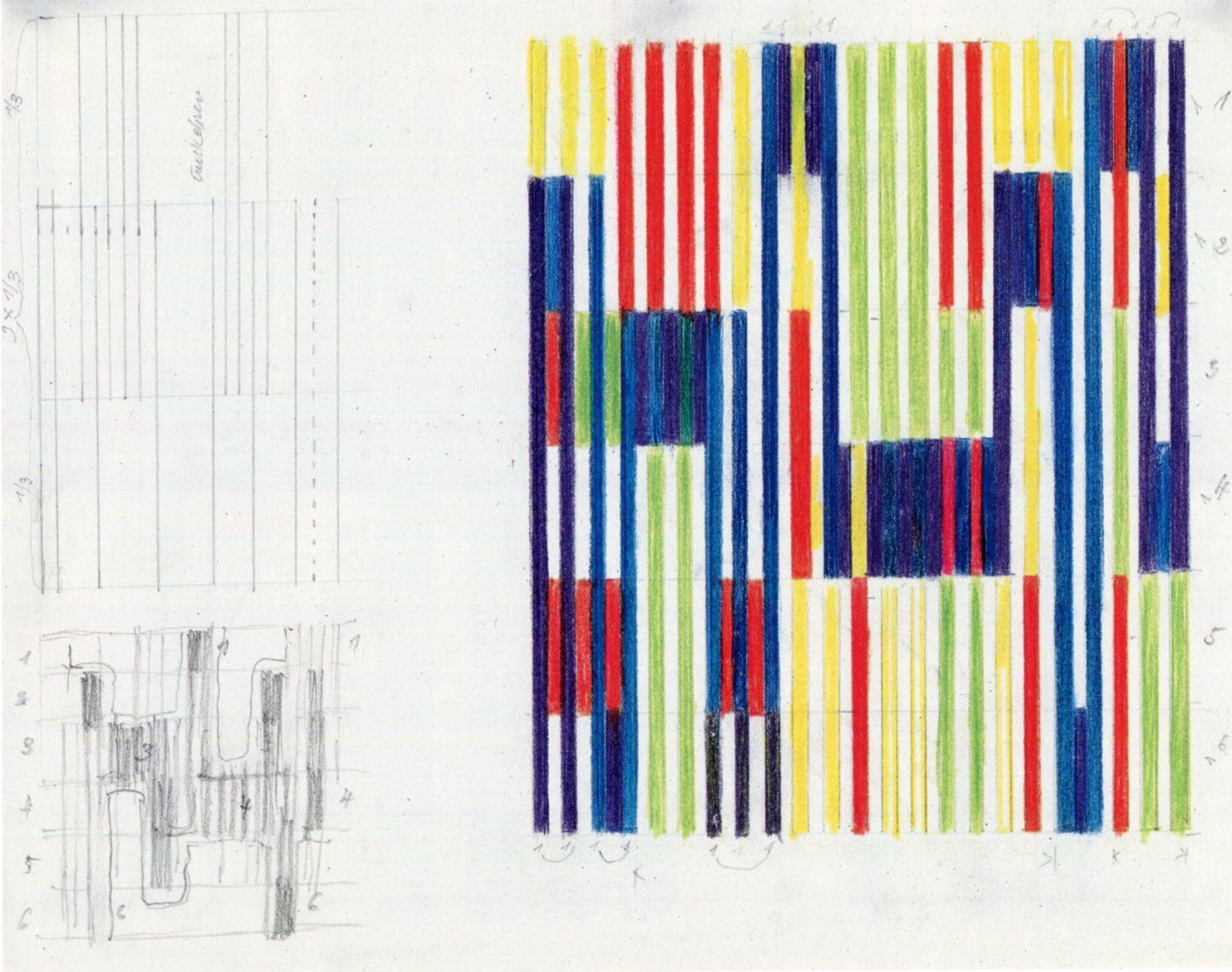 Richard Paul Lohse, Serial elements in rhythmical groups, 1945; colored pencil study