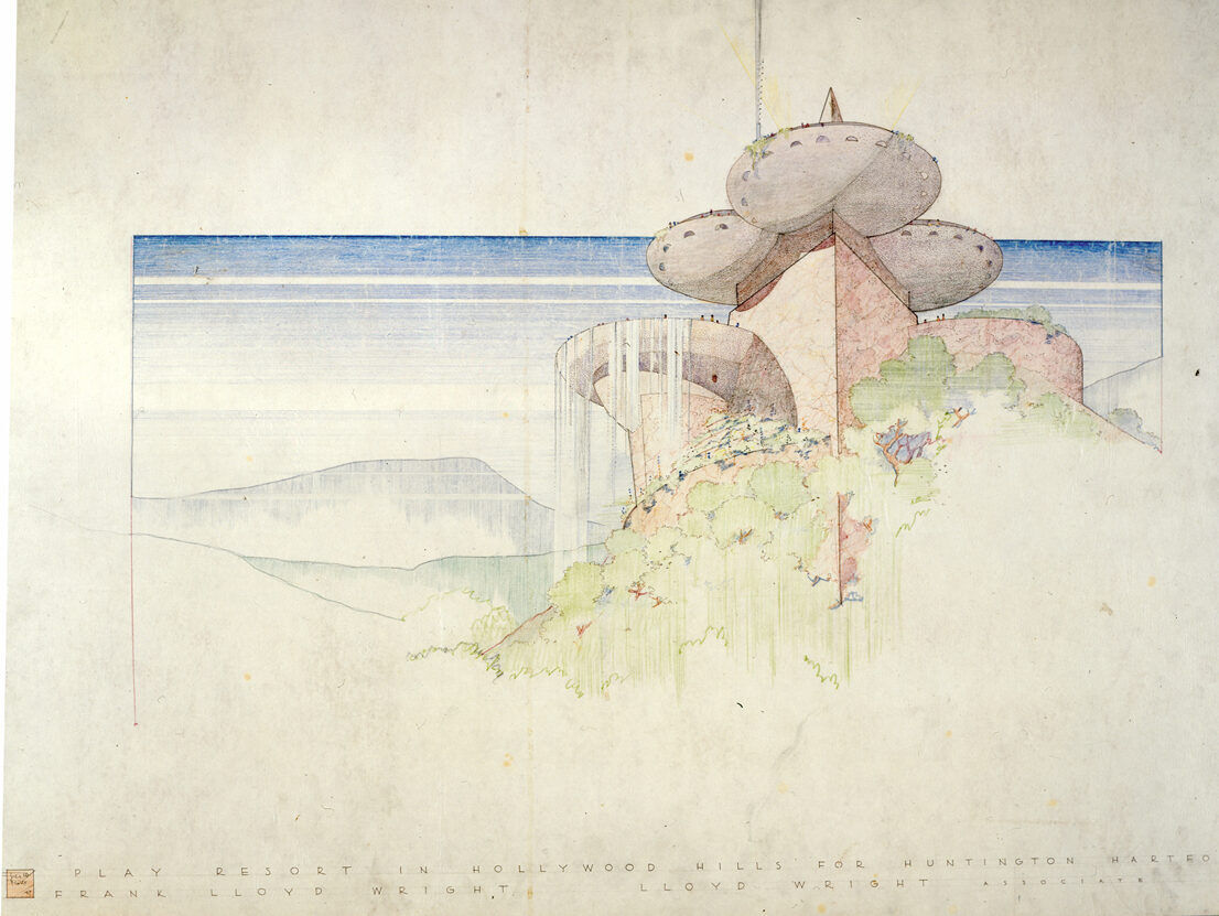 Huntington Hartford Resort project, Los Angeles, California, 1947, Frank Lloyd Wright, architect. Drawing copyright FLW Archives.