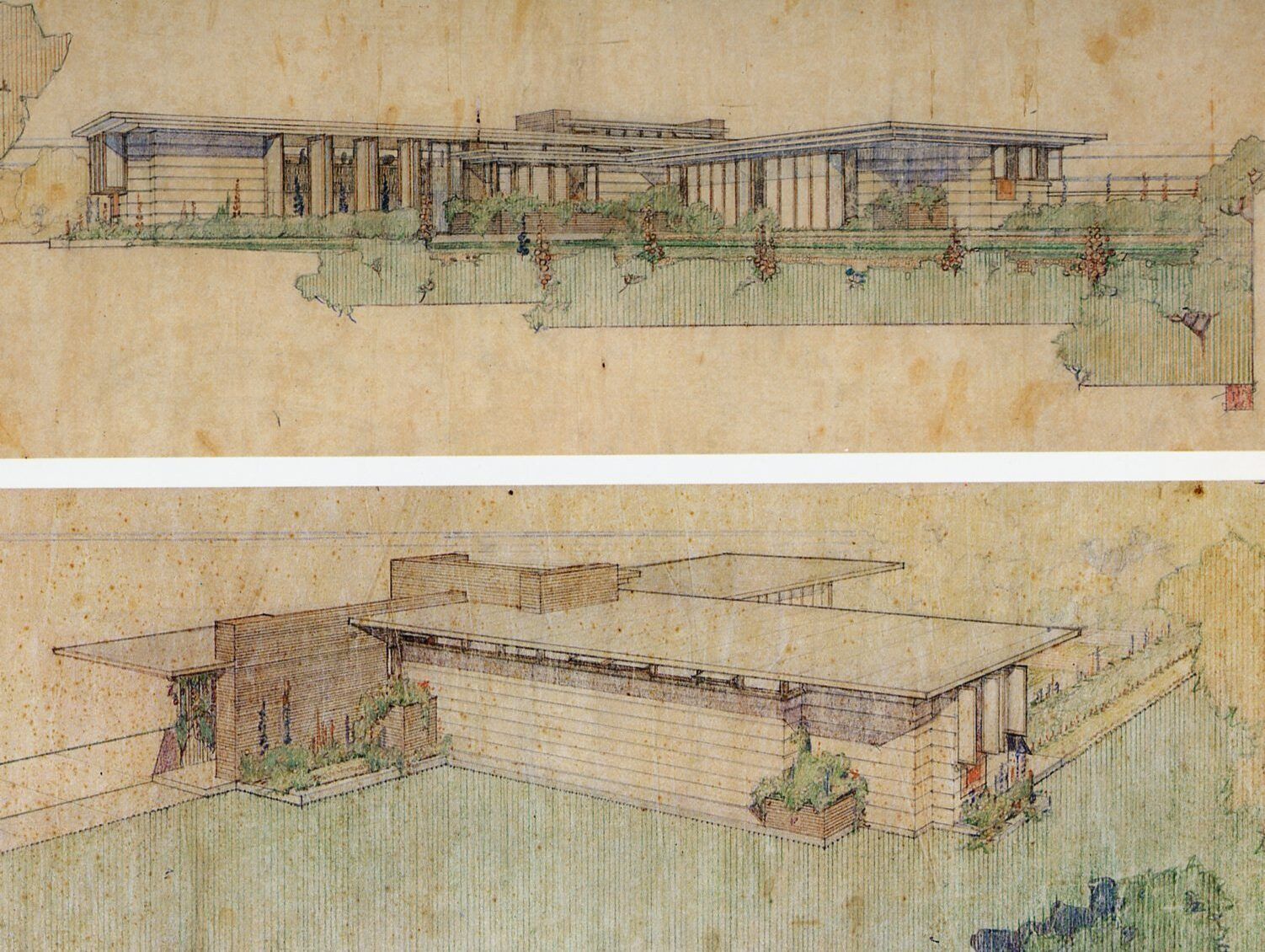 Hoult Usonian House project, 1936, Frank Lloyd Wright, architect. Drawing copyright FLW Archives.