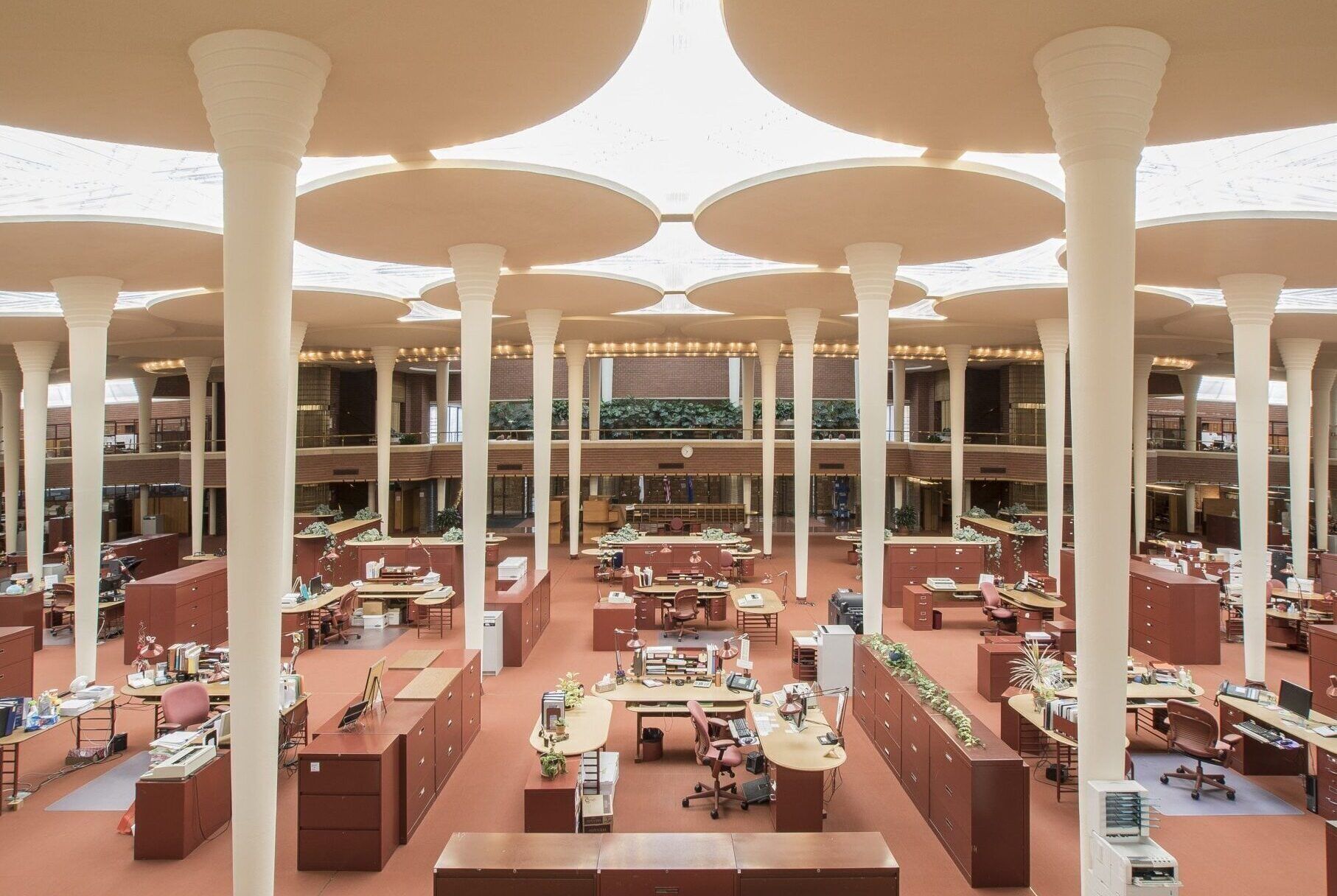 Interior of Johnson Wax Building, Racine, Wisconsin, 1936, Frank Lloyd Wright, architect. Photograph by author.