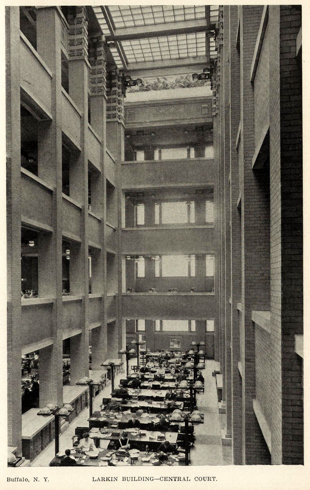 Interior of Larkin Building, Buffalo, New York, 1903, Frank Lloyd Wright, architect. Photo copyright FLW Archives.