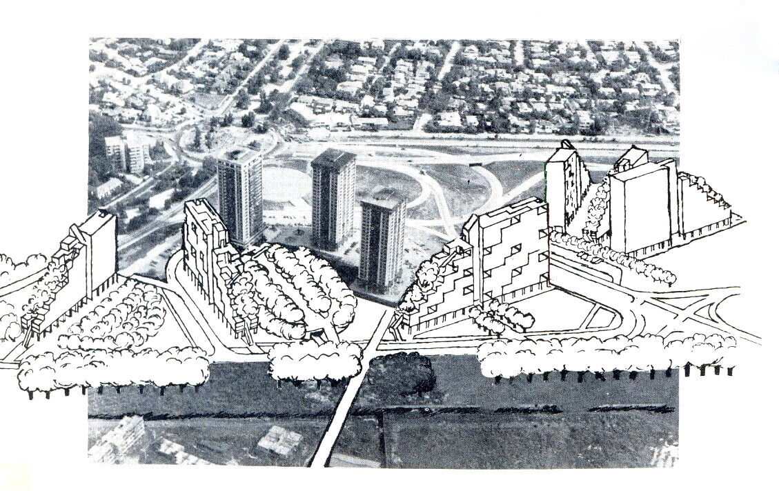 Collage showing the insertion of the new housing typology in the area of Villa San Luis. Image extracted from the article: Baeza, A., Eyquem, M. "Edificios escalonados y en terrazas". En C.A., 22 (1978): 30–32.