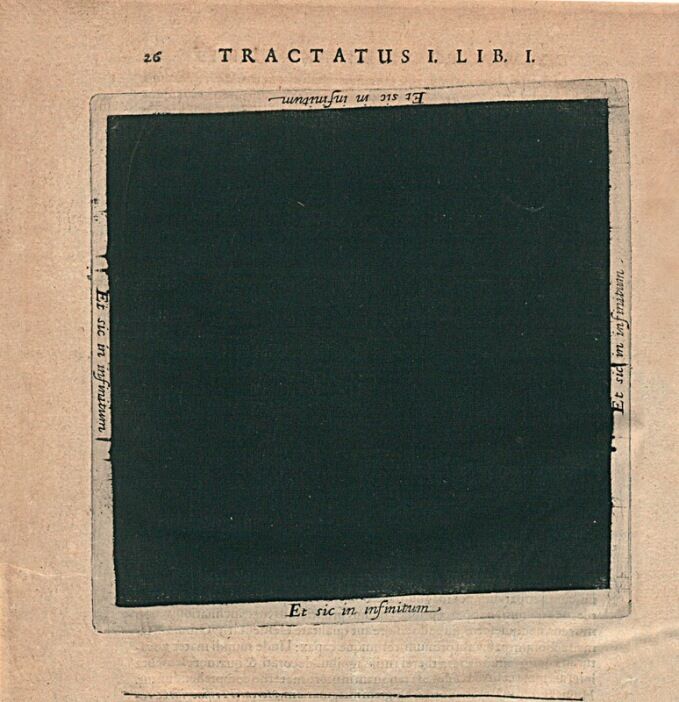 Robert Fludd, an illustration of a black square with the annotation ‘Et sic in infinitum...’ from the work Utriusque cosmi maioris scilicet et minoris metaphysica, ... (1617)