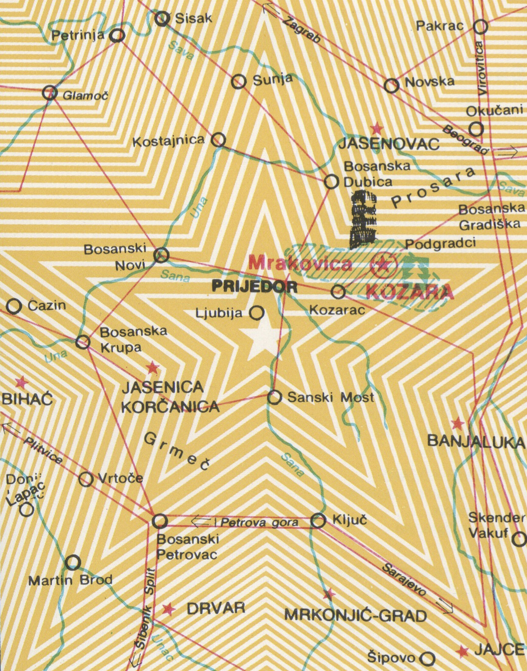 Map of the Kozara territory. Source: Gojko Jokić, Turistički vodič: Nacionalni park Kozara, 1986.