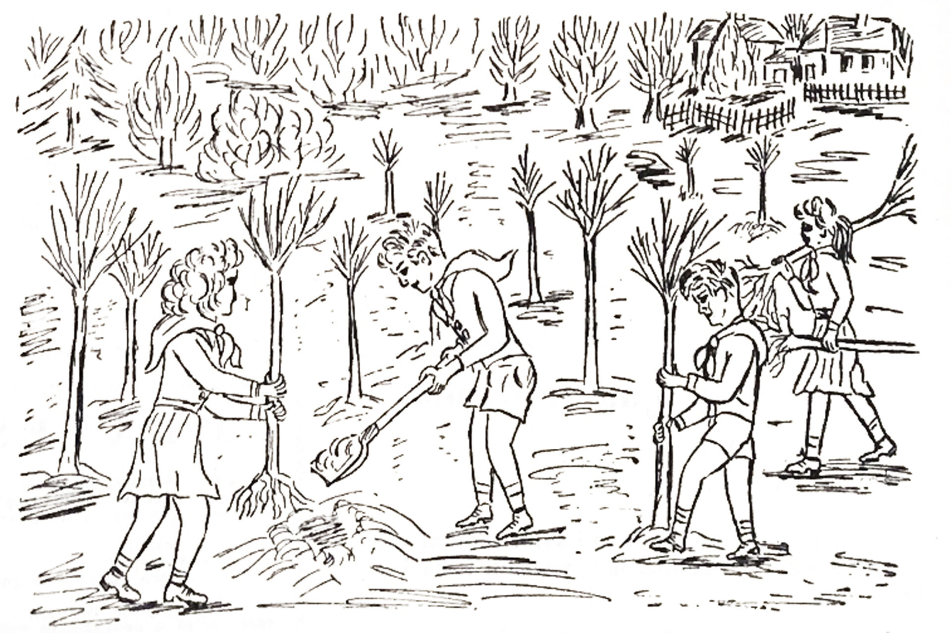 Drawing of the Gorani movement made by the child Olga Očevski. Source: Četvrti Jul journal, 04.05.1965.